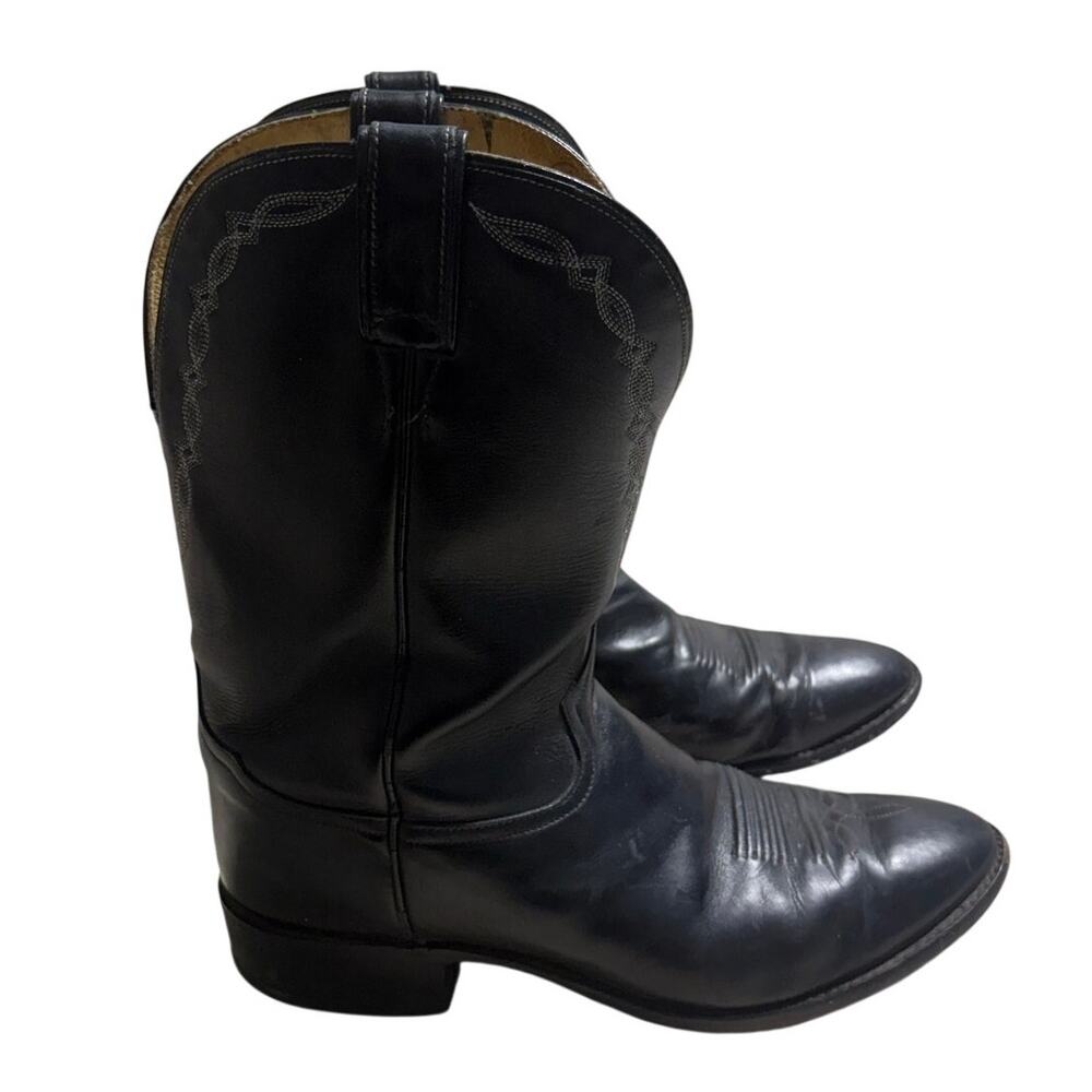 Tony Llama Cowboy Boots Men's 11D Black Leather Round Toe Embroidery Western